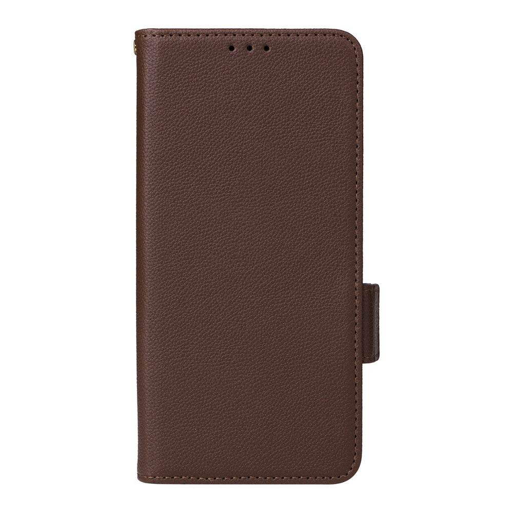 For Oppo Reno14 5G (Global) Case with Wrist Strap Litchi Texture PU Leather Wallet Phone Cover - Brown