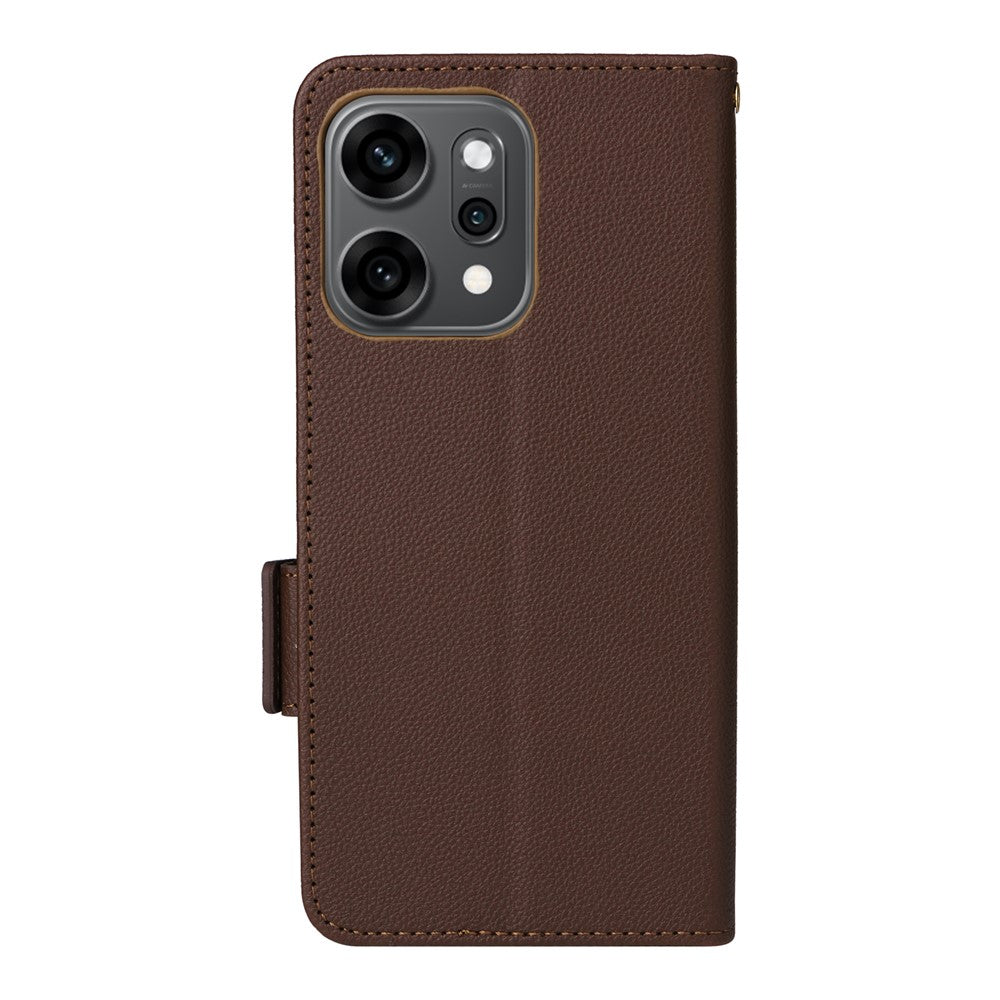 For Oppo Reno14 5G (Global) Case with Wrist Strap Litchi Texture PU Leather Wallet Phone Cover - Brown