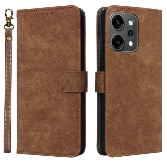 For Oppo Reno14 5G (Global) Case Wallet RFID Blocking PU Leather Phone Cover Stand with Strap - Brown
