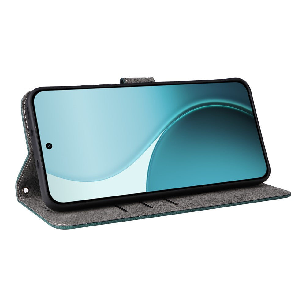 For Oppo Reno14 5G (Global) Case Wallet RFID Blocking PU Leather Phone Cover Stand with Strap - Green