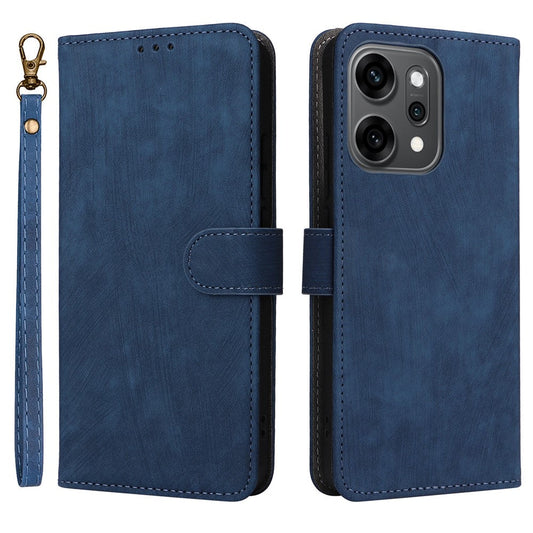 For Oppo Reno14 5G (Global) Case Wallet RFID Blocking PU Leather Phone Cover Stand with Strap - Blue