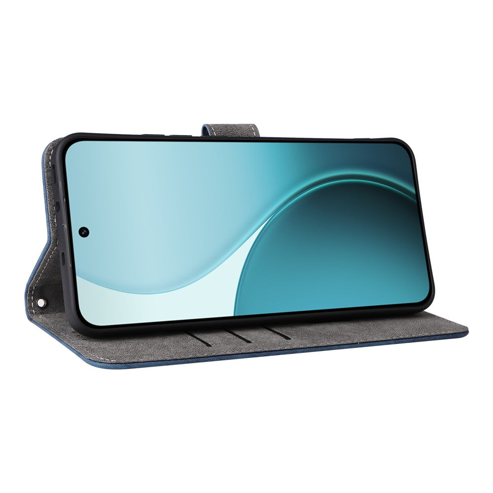 For Oppo Reno14 5G (Global) Case Wallet RFID Blocking PU Leather Phone Cover Stand with Strap - Blue