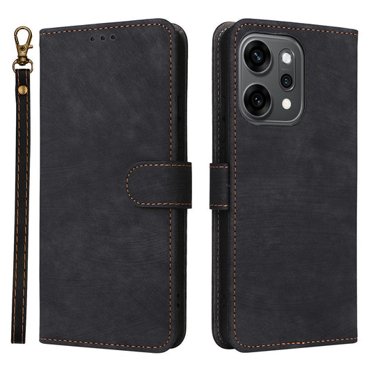 For Oppo Reno14 5G (Global) Case Wallet RFID Blocking PU Leather Phone Cover Stand with Strap - Black