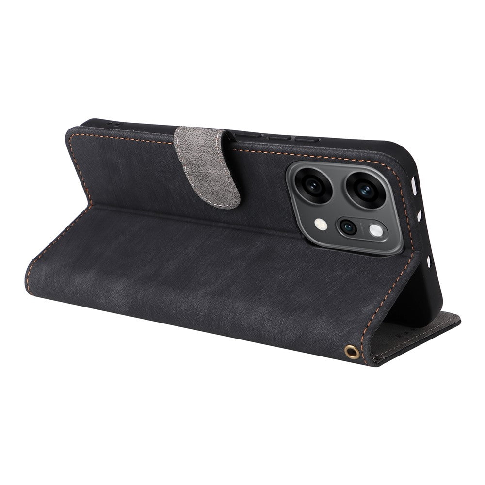 For Oppo Reno14 5G (Global) Case Wallet RFID Blocking PU Leather Phone Cover Stand with Strap - Black