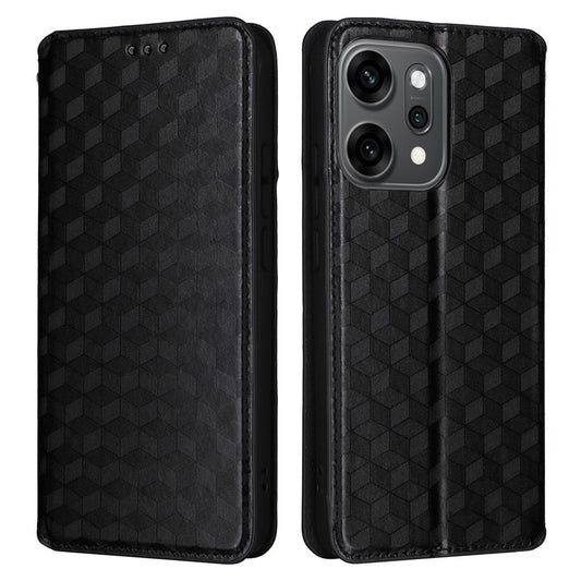 For Oppo Reno14 5G (Global) Case Wallet Rhombus Imprinted Leather Phone Cover - Black