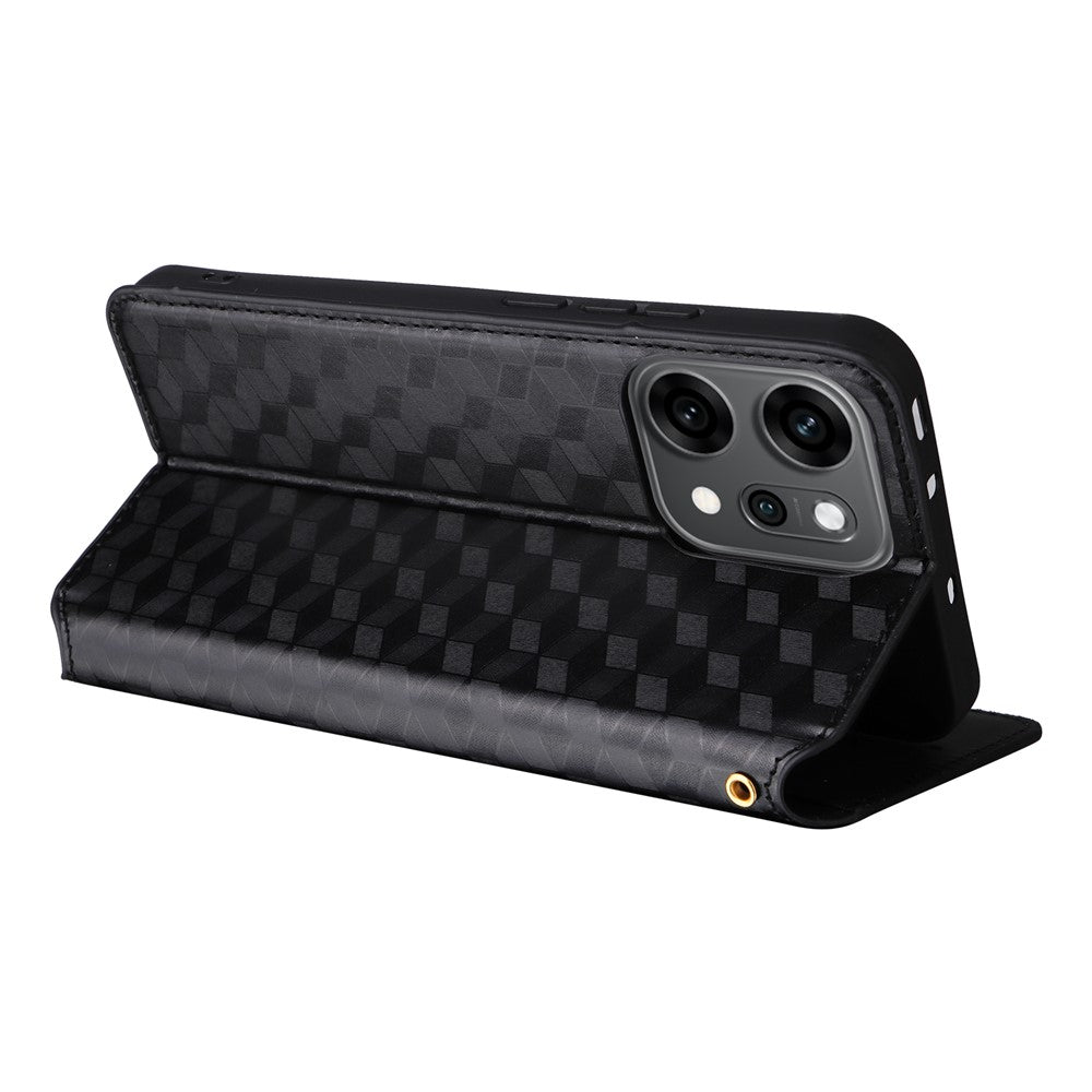 For Oppo Reno14 5G (Global) Case Wallet Rhombus Imprinted Leather Phone Cover - Black
