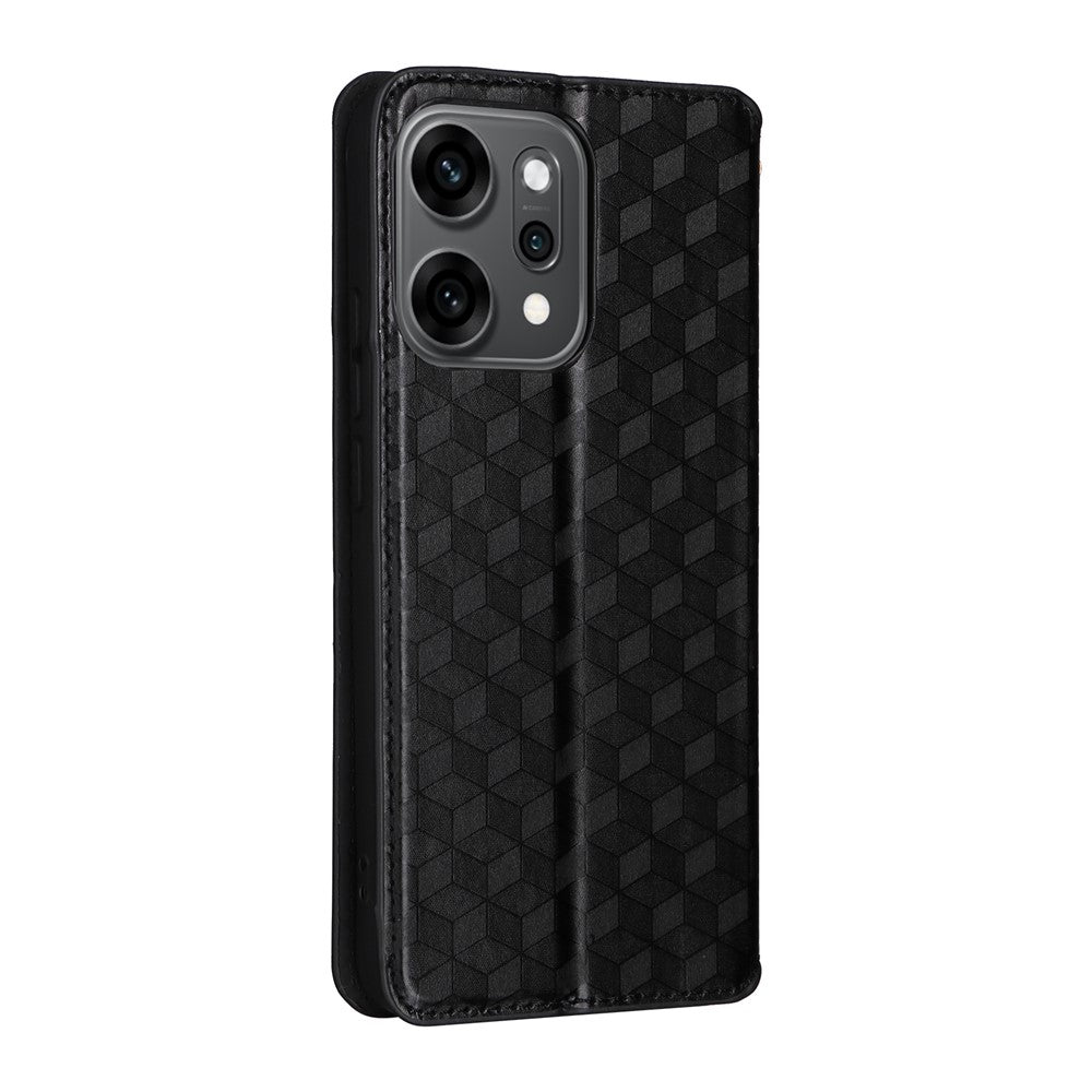 For Oppo Reno14 5G (Global) Case Wallet Rhombus Imprinted Leather Phone Cover - Black