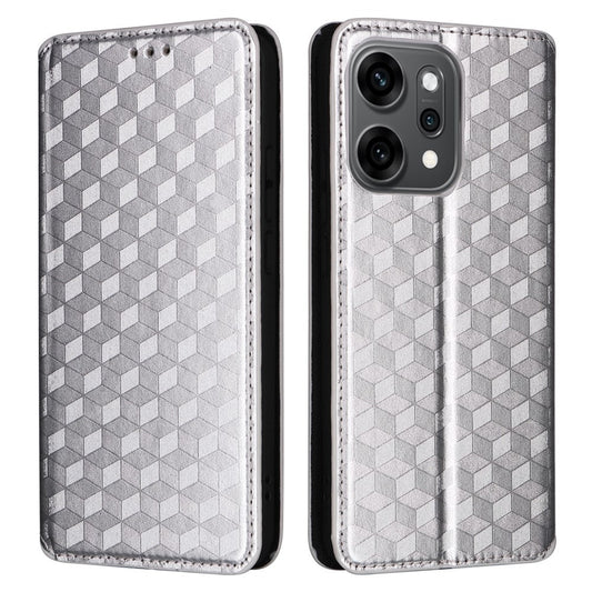 For Oppo Reno14 5G (Global) Case Wallet Rhombus Imprinted Leather Phone Cover - Silver