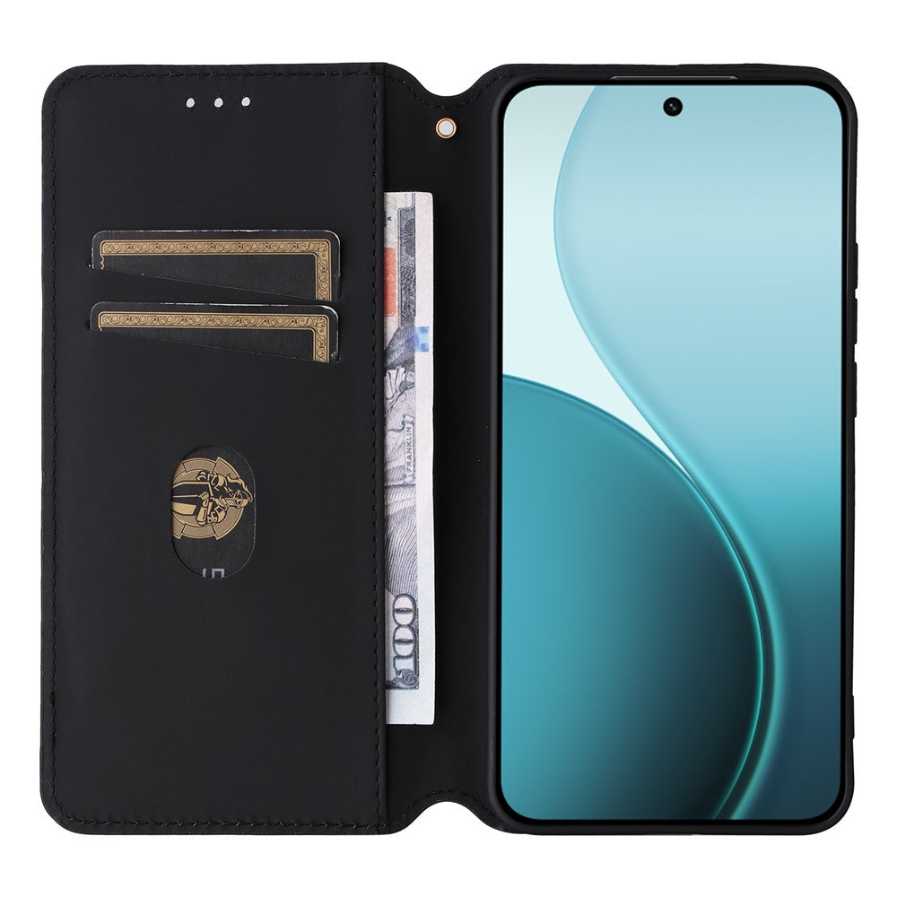 For Oppo Reno14 5G (Global) Case Wallet Rhombus Imprinted Leather Phone Cover - Red