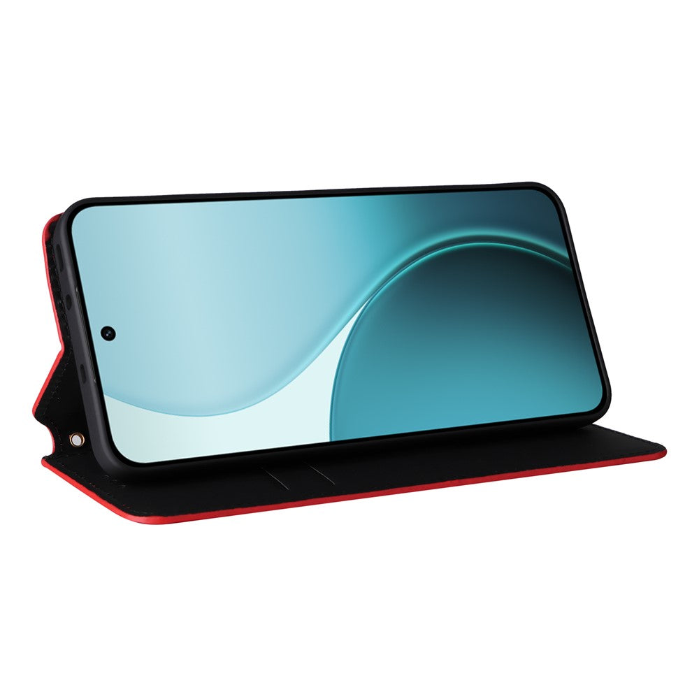For Oppo Reno14 5G (Global) Case Wallet Rhombus Imprinted Leather Phone Cover - Red