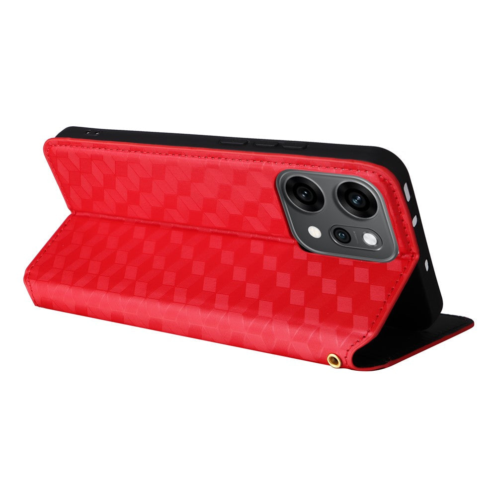 For Oppo Reno14 5G (Global) Case Wallet Rhombus Imprinted Leather Phone Cover - Red