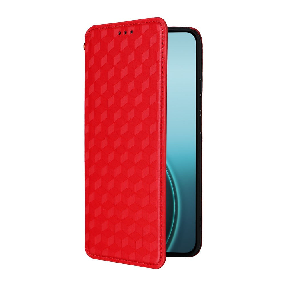 For Oppo Reno14 5G (Global) Case Wallet Rhombus Imprinted Leather Phone Cover - Red