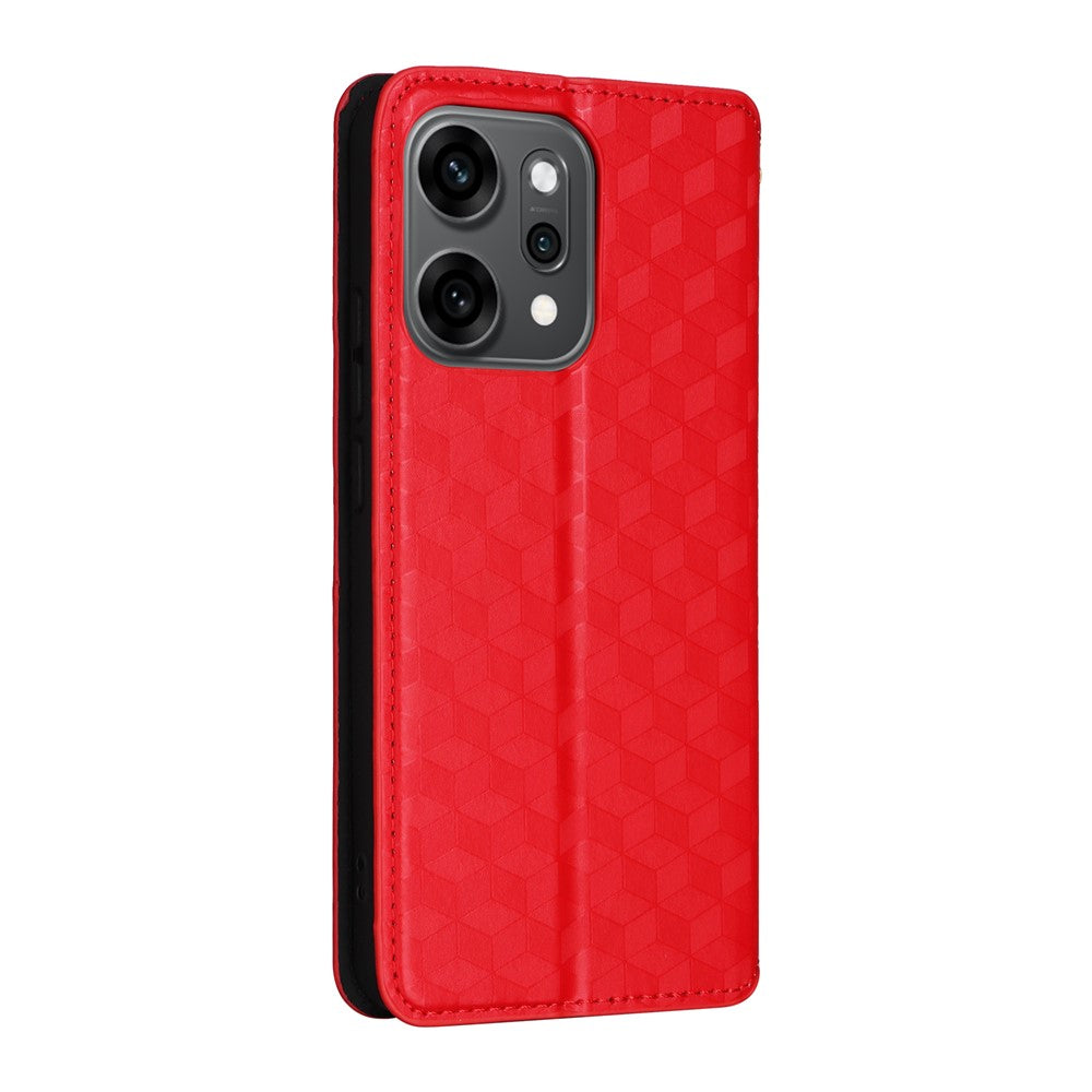 For Oppo Reno14 5G (Global) Case Wallet Rhombus Imprinted Leather Phone Cover - Red
