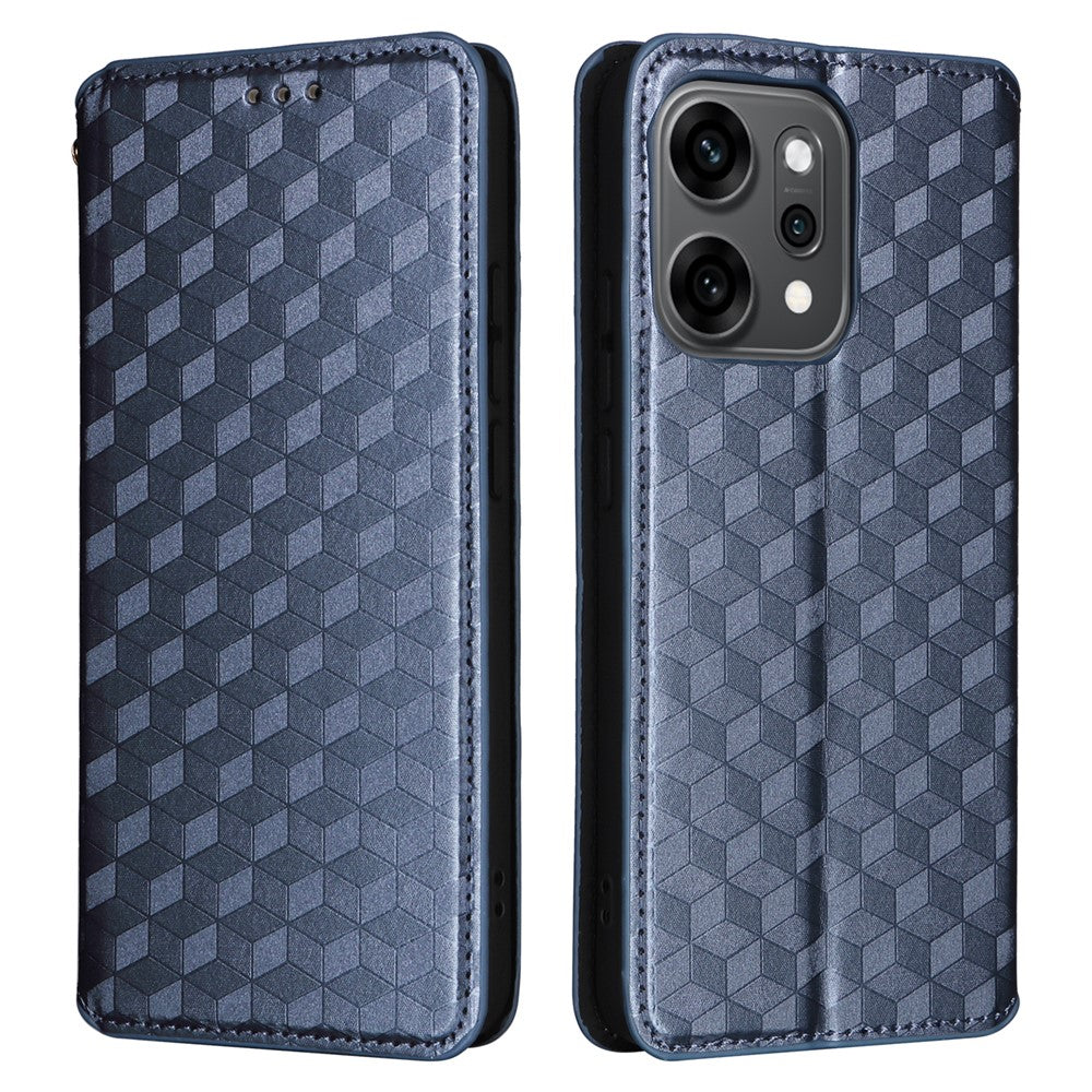 For Oppo Reno14 5G (Global) Case Wallet Rhombus Imprinted Leather Phone Cover - Blue