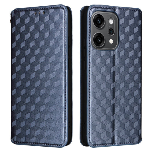 For Oppo Reno14 5G (Global) Case Wallet Rhombus Imprinted Leather Phone Cover - Blue
