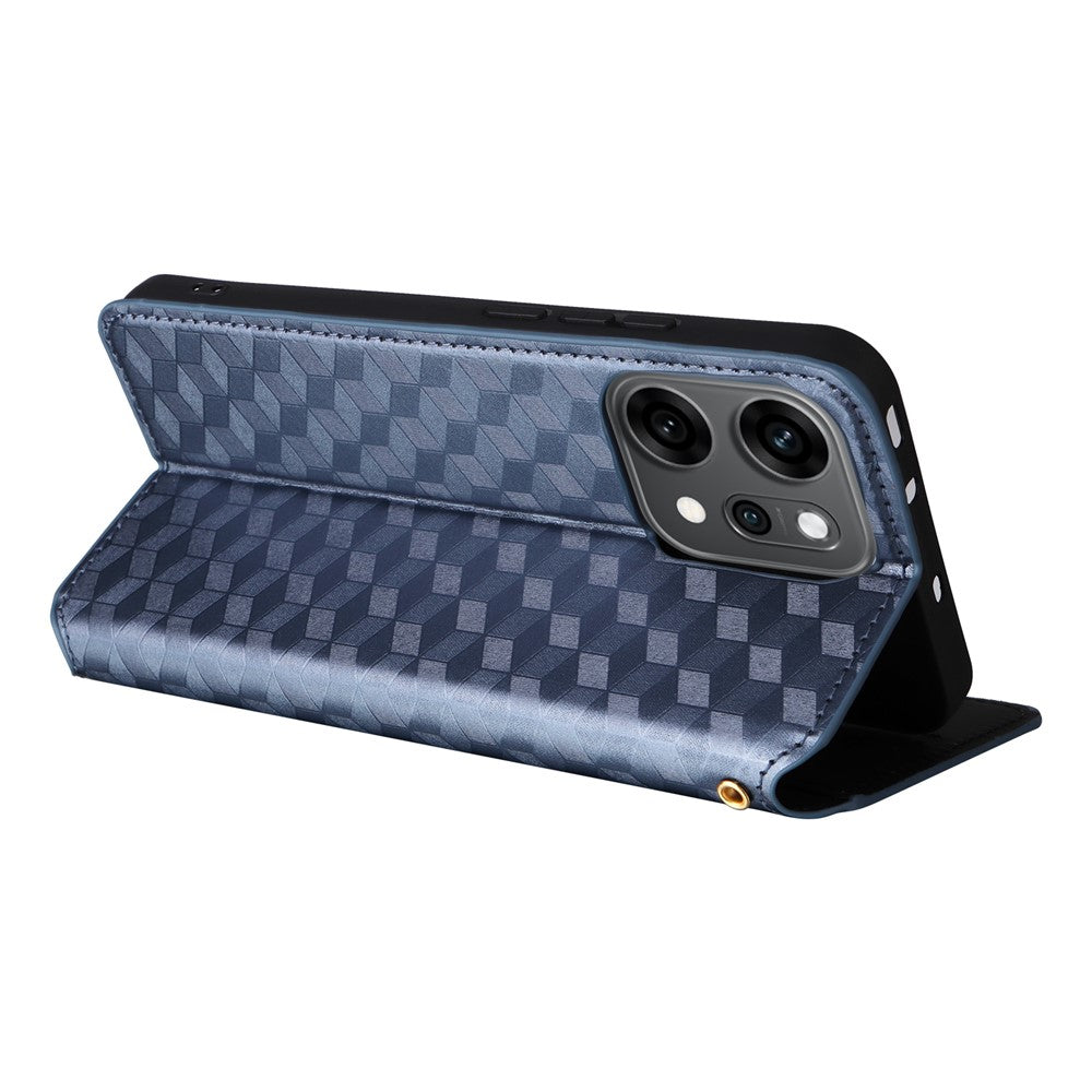 For Oppo Reno14 5G (Global) Case Wallet Rhombus Imprinted Leather Phone Cover - Blue