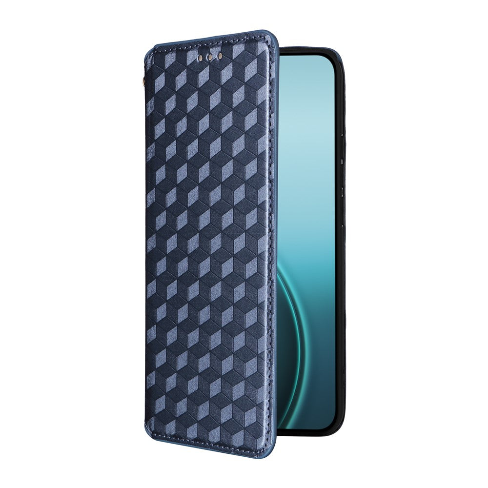 For Oppo Reno14 5G (Global) Case Wallet Rhombus Imprinted Leather Phone Cover - Blue
