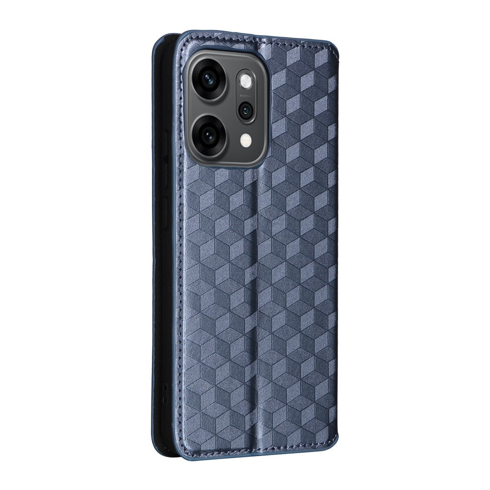 For Oppo Reno14 5G (Global) Case Wallet Rhombus Imprinted Leather Phone Cover - Blue