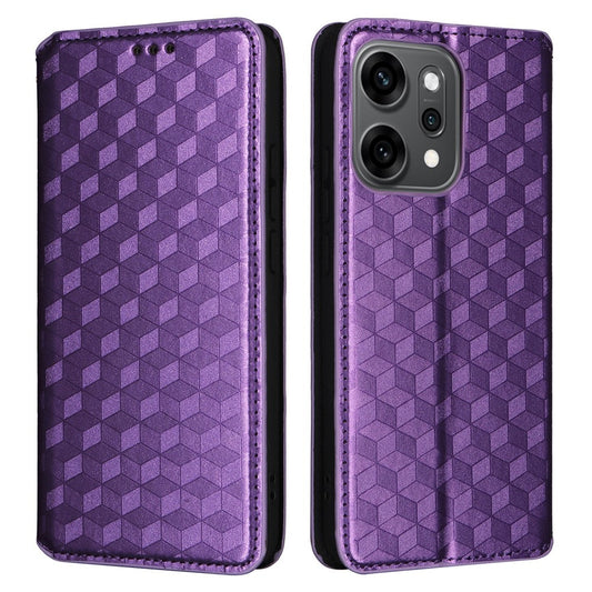 For Oppo Reno14 5G (Global) Case Wallet Rhombus Imprinted Leather Phone Cover - Purple