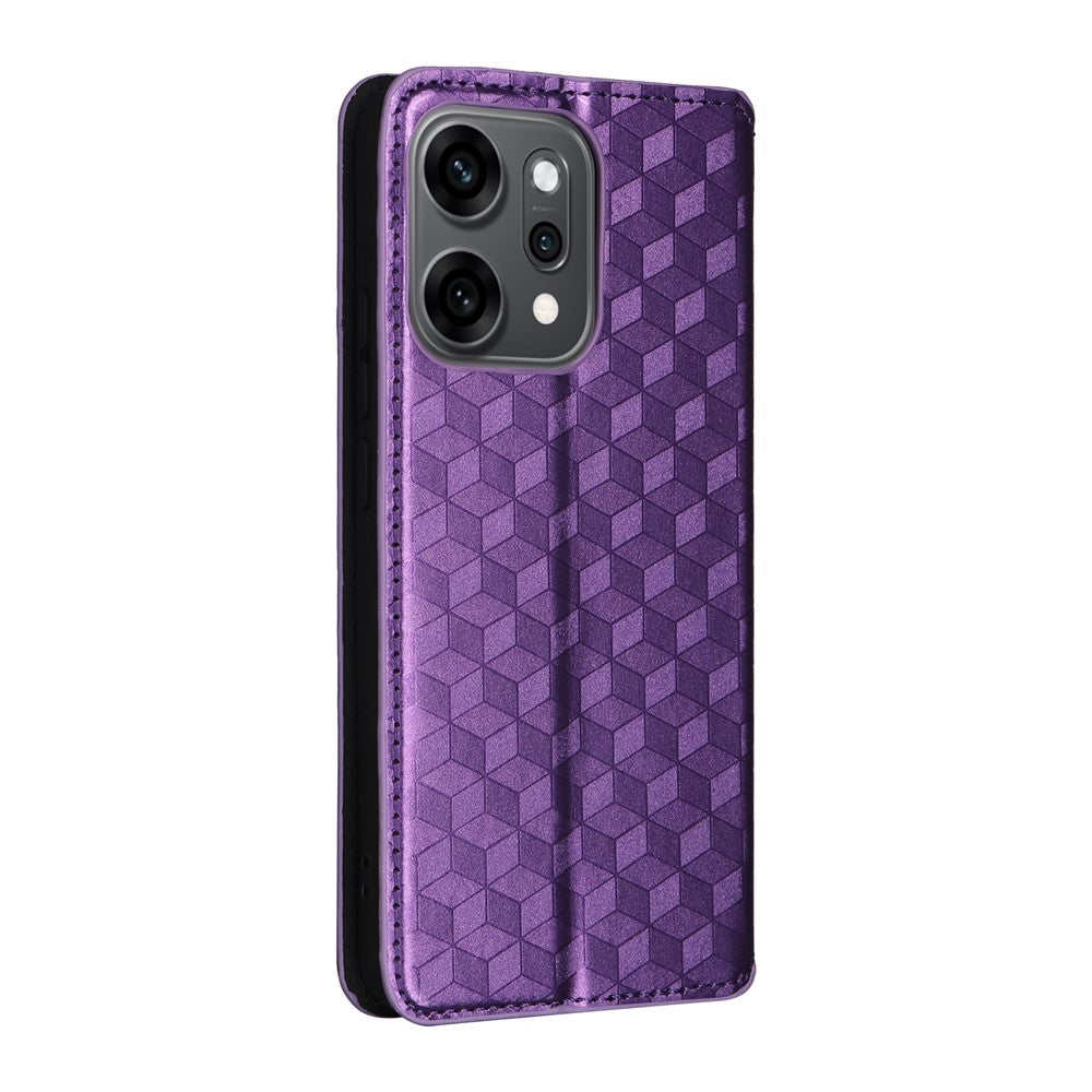 For Oppo Reno14 5G (Global) Case Wallet Rhombus Imprinted Leather Phone Cover - Purple