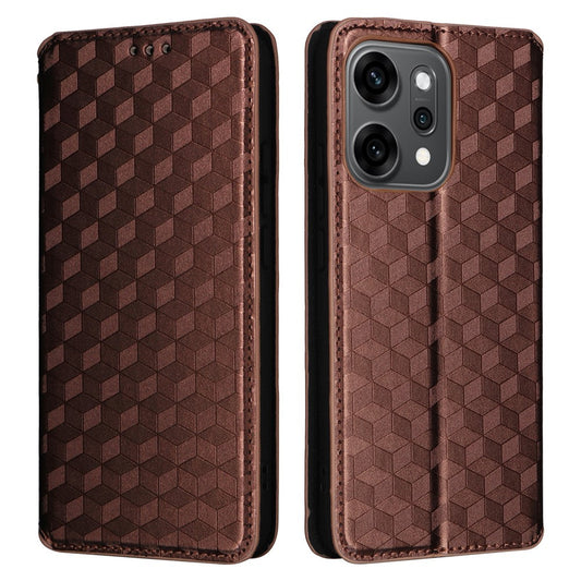 For Oppo Reno14 5G (Global) Case Wallet Rhombus Imprinted Leather Phone Cover - Brown