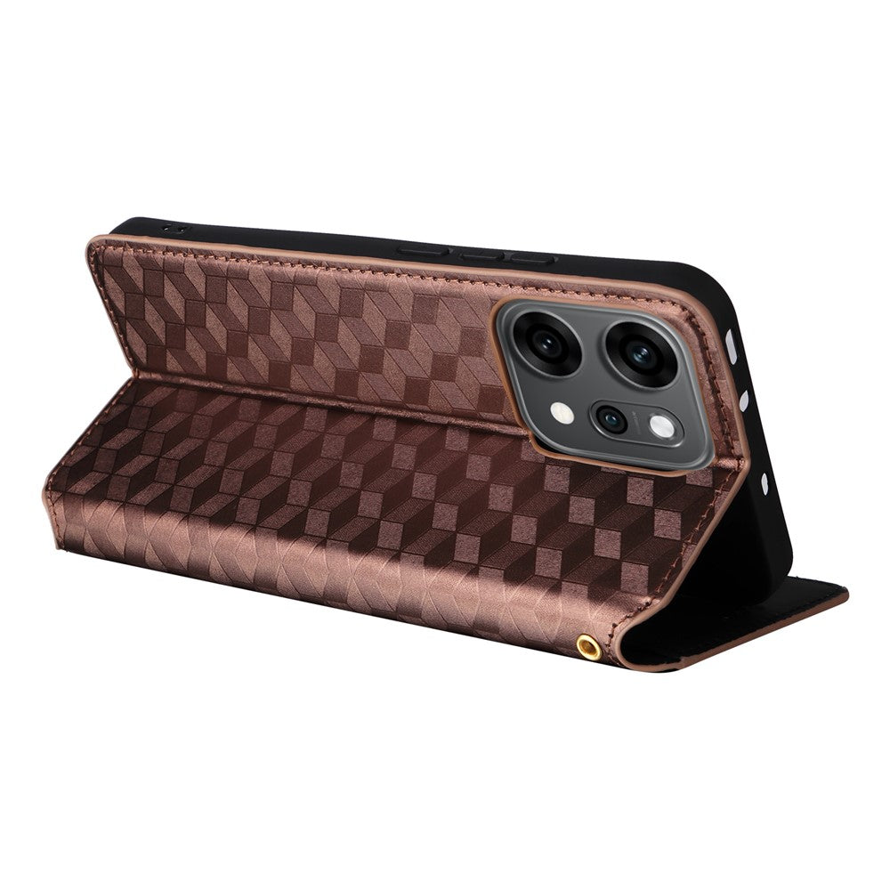 For Oppo Reno14 5G (Global) Case Wallet Rhombus Imprinted Leather Phone Cover - Brown
