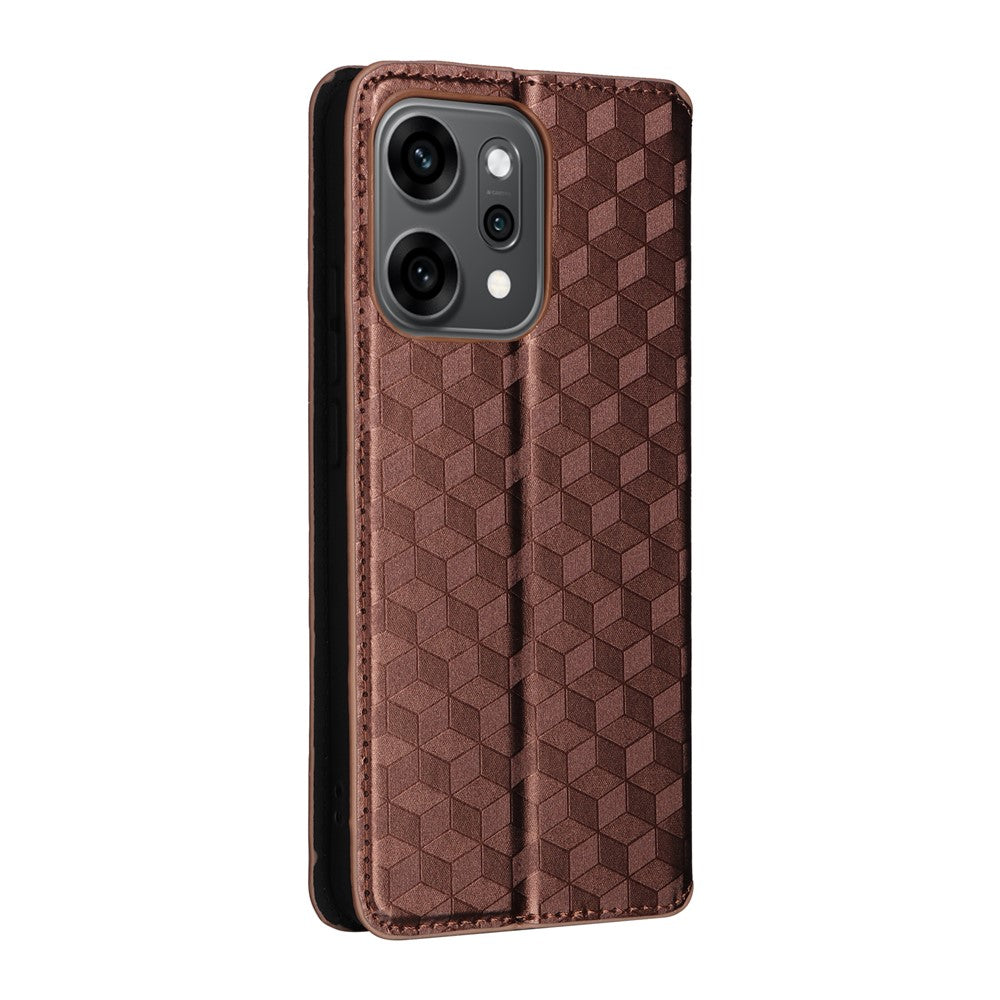 For Oppo Reno14 5G (Global) Case Wallet Rhombus Imprinted Leather Phone Cover - Brown
