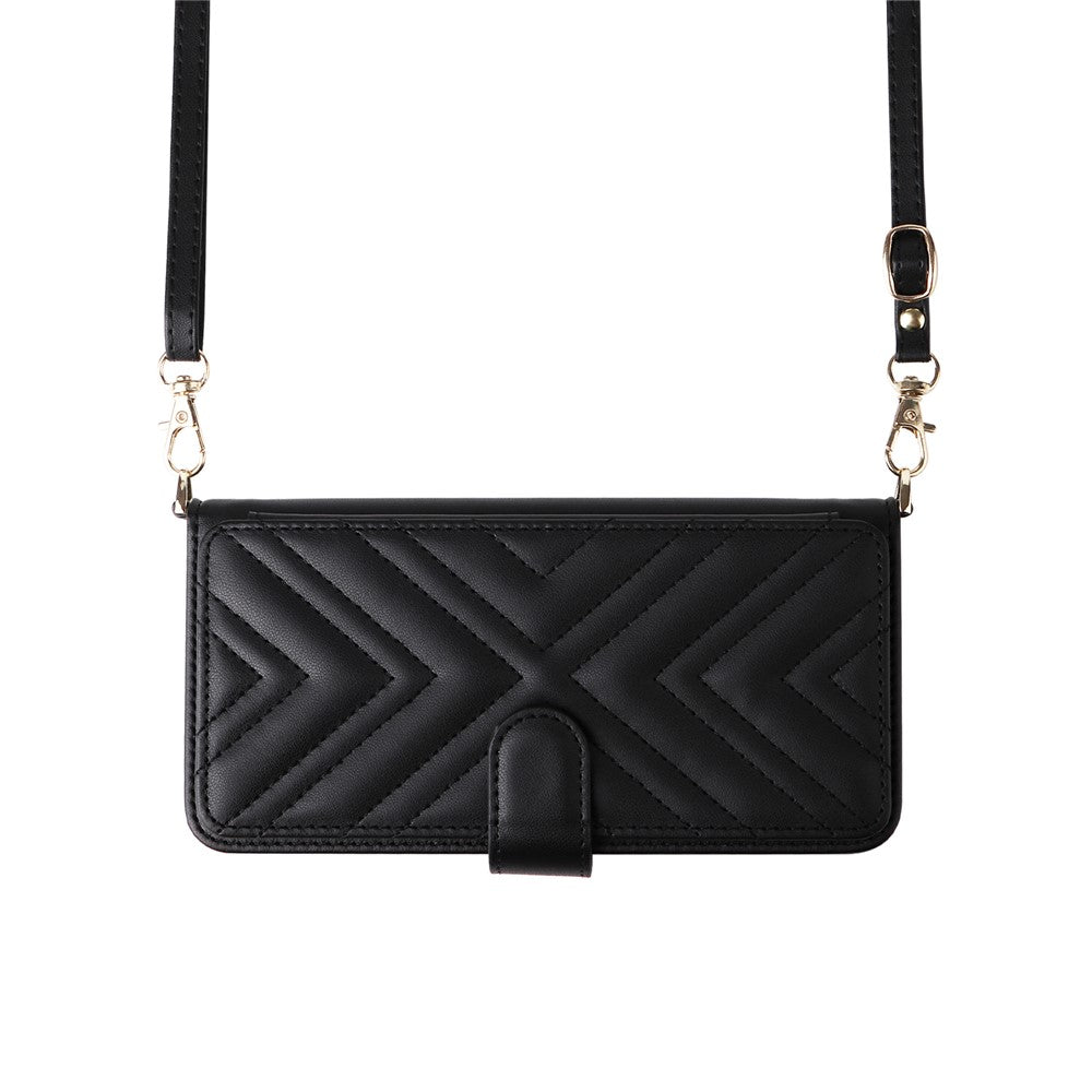 For Oppo Reno14 Pro 5G (Global) Case with Shoulder / Wrist Strap Leather Phone Cover Stand Wallet - Black