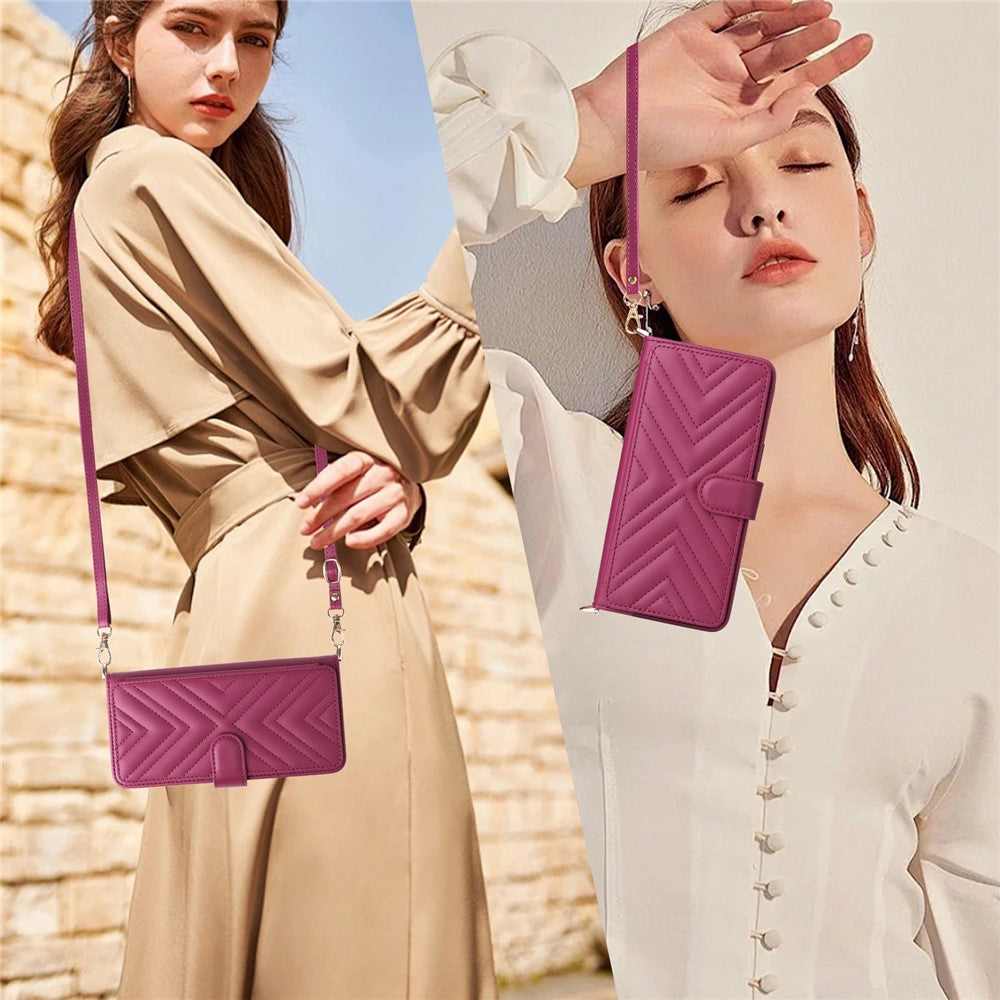 For Oppo Reno14 Pro 5G (Global) Case with Shoulder / Wrist Strap Leather Phone Cover Stand Wallet - Rose