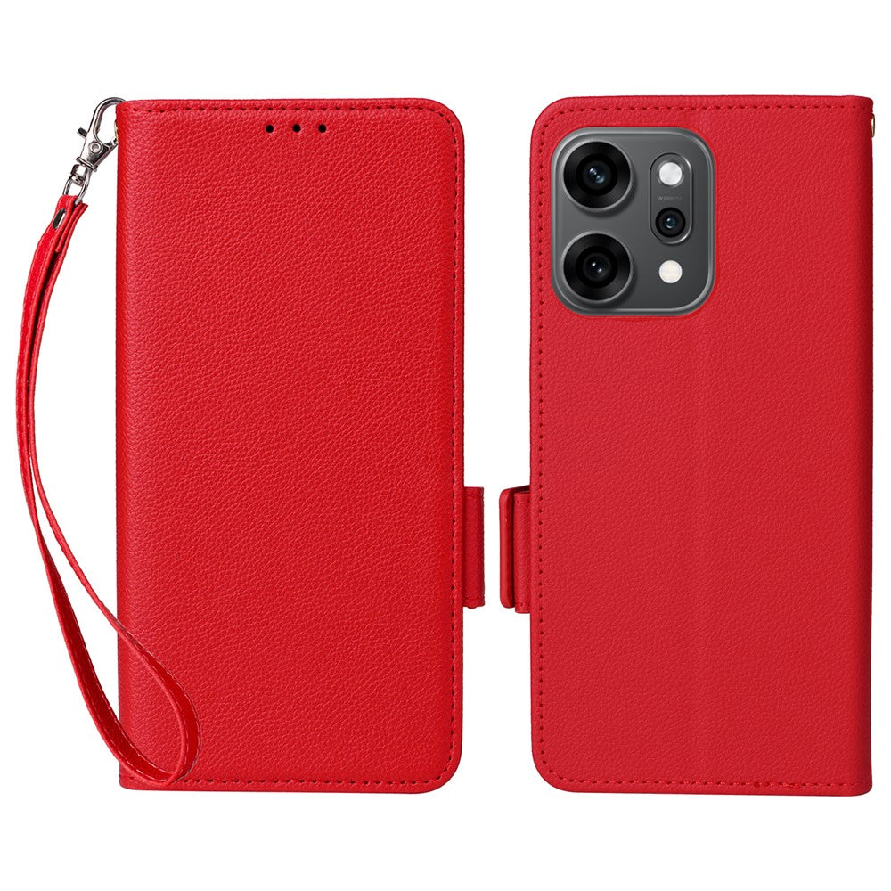 For Oppo Reno14 Pro 5G (Global) Case with Wrist Strap Litchi Texture PU Leather Wallet Phone Cover - Red
