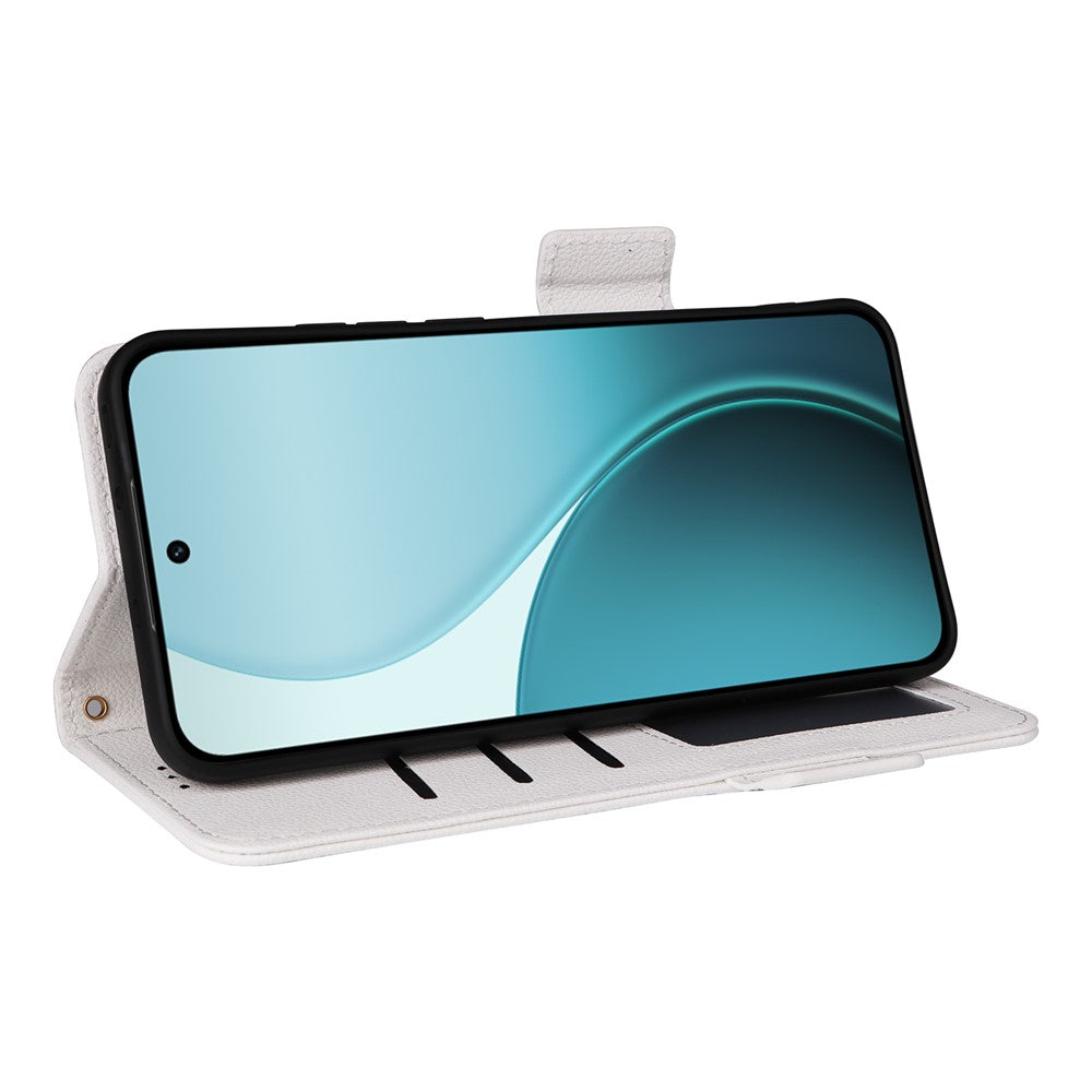 For Oppo Reno14 Pro 5G (Global) Case with Wrist Strap Litchi Texture PU Leather Wallet Phone Cover - White