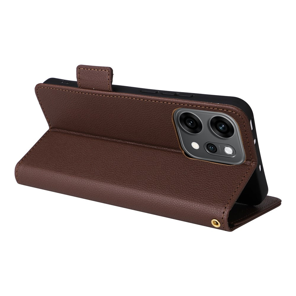 For Oppo Reno14 Pro 5G (Global) Case with Wrist Strap Litchi Texture PU Leather Wallet Phone Cover - Brown