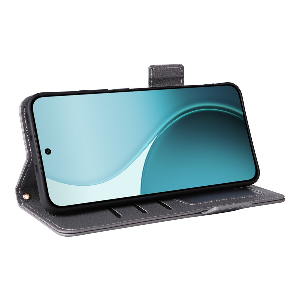 For Oppo Reno14 Pro 5G (Global) Case with Wrist Strap Litchi Texture PU Leather Wallet Phone Cover - Grey