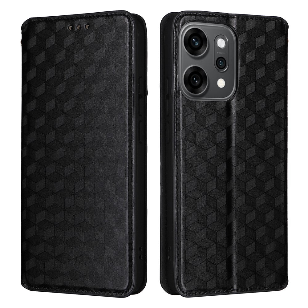 For Oppo Reno14 Pro 5G (Global) Case Wallet Rhombus Imprinted Leather Phone Cover - Black