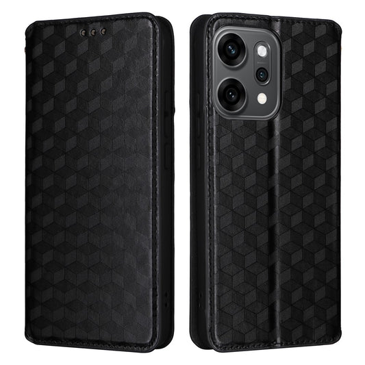 For Oppo Reno14 Pro 5G (Global) Case Wallet Rhombus Imprinted Leather Phone Cover - Black