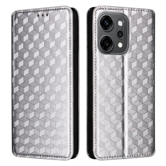 For Oppo Reno14 Pro 5G (Global) Case Wallet Rhombus Imprinted Leather Phone Cover - Silver