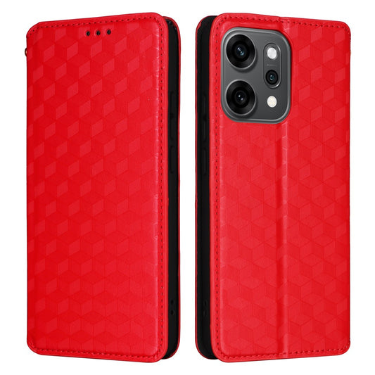 For Oppo Reno14 Pro 5G (Global) Case Wallet Rhombus Imprinted Leather Phone Cover - Red