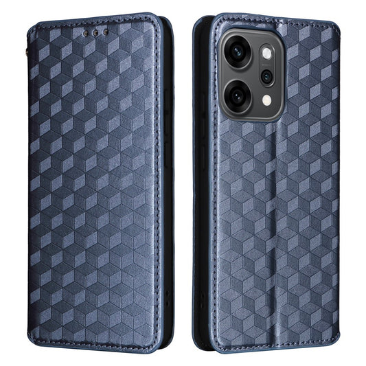For Oppo Reno14 Pro 5G (Global) Case Wallet Rhombus Imprinted Leather Phone Cover - Blue
