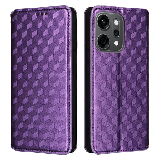 For Oppo Reno14 Pro 5G (Global) Case Wallet Rhombus Imprinted Leather Phone Cover - Purple