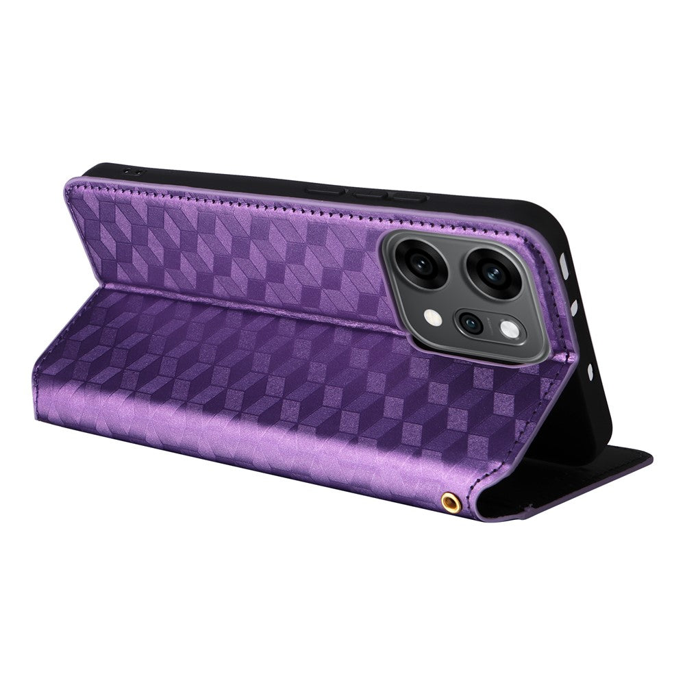 For Oppo Reno14 Pro 5G (Global) Case Wallet Rhombus Imprinted Leather Phone Cover - Purple
