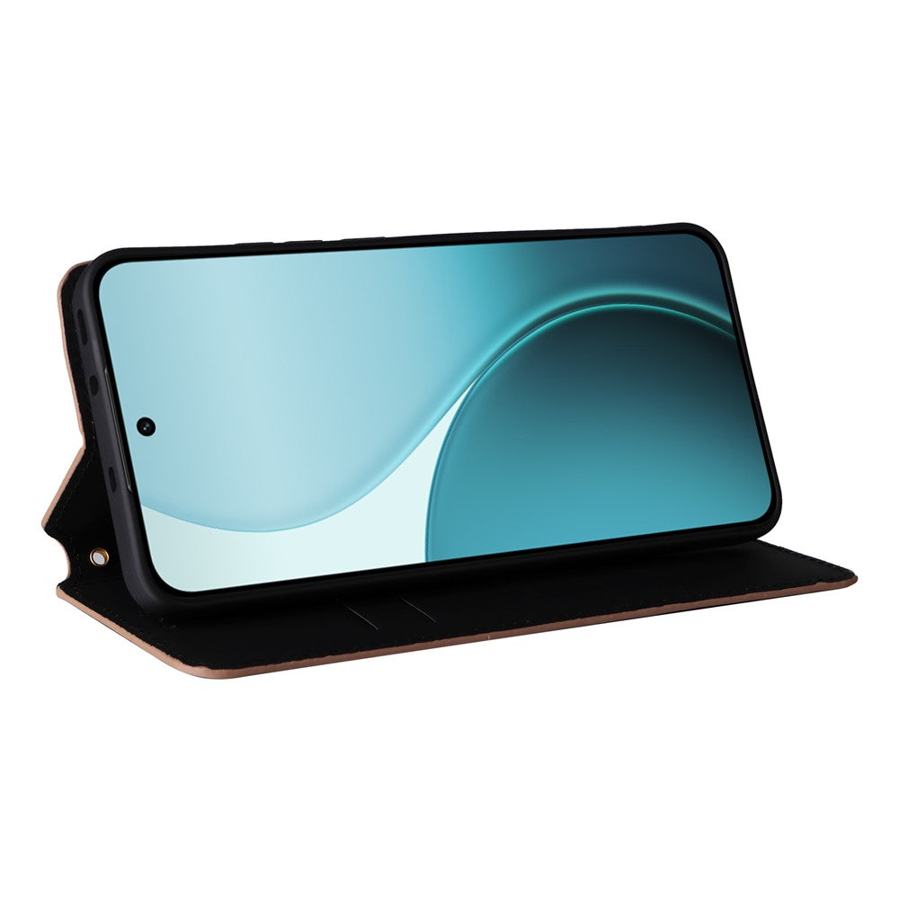 For Oppo Reno14 Pro 5G (Global) Case Wallet Rhombus Imprinted Leather Phone Cover - Brown