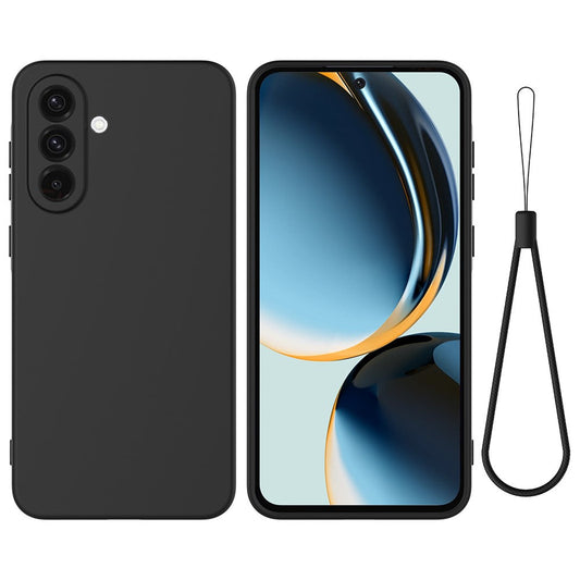 For Samsung Galaxy A17 5G Liquid Silicone Case Phone Back Cover with Hand Strap - Black