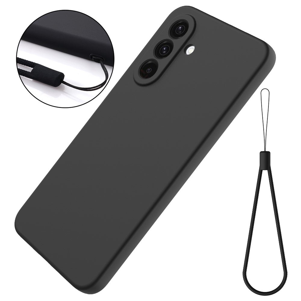 For Samsung Galaxy A17 5G Liquid Silicone Case Phone Back Cover with Hand Strap - Black