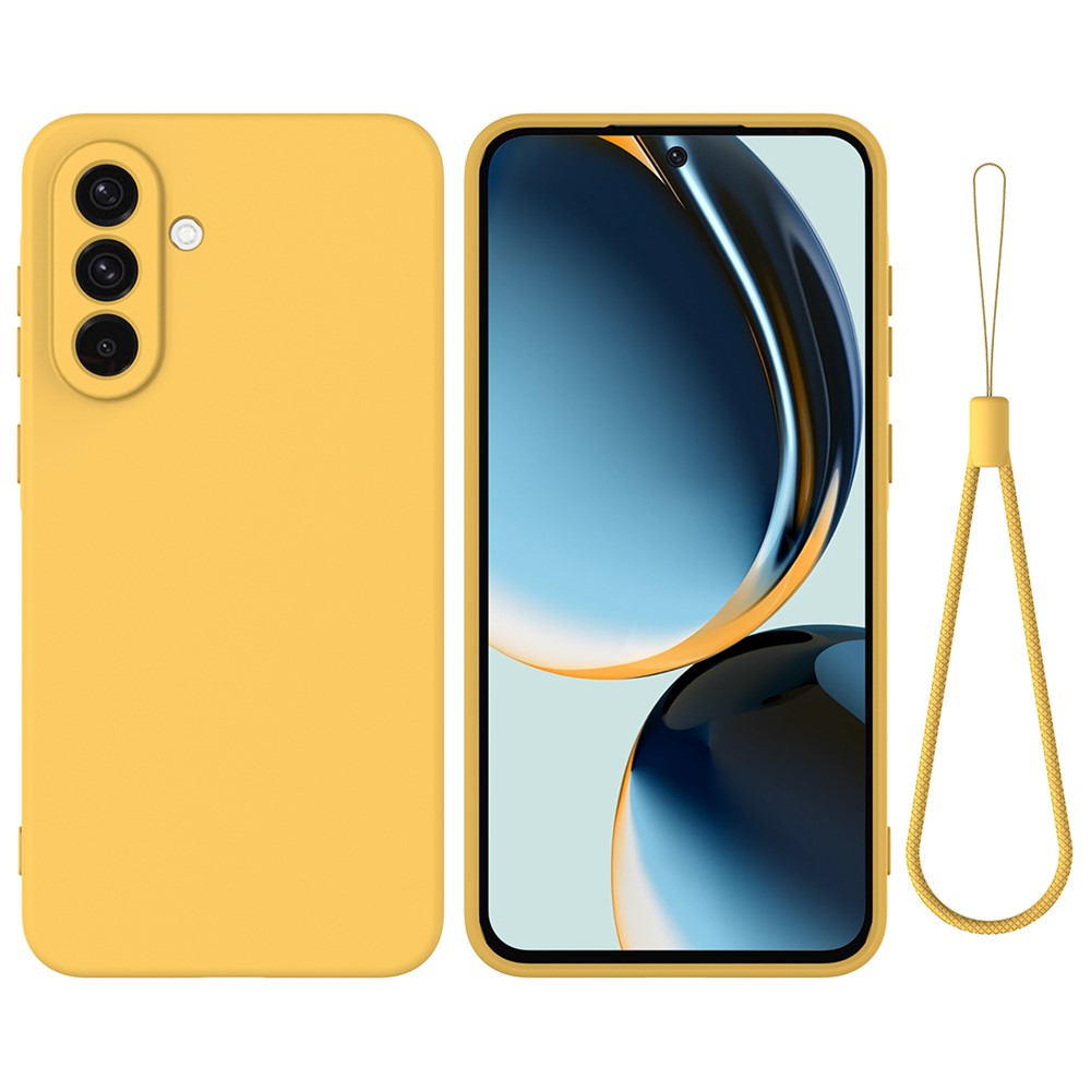For Samsung Galaxy A17 5G Liquid Silicone Case Phone Back Cover with Hand Strap - Yellow