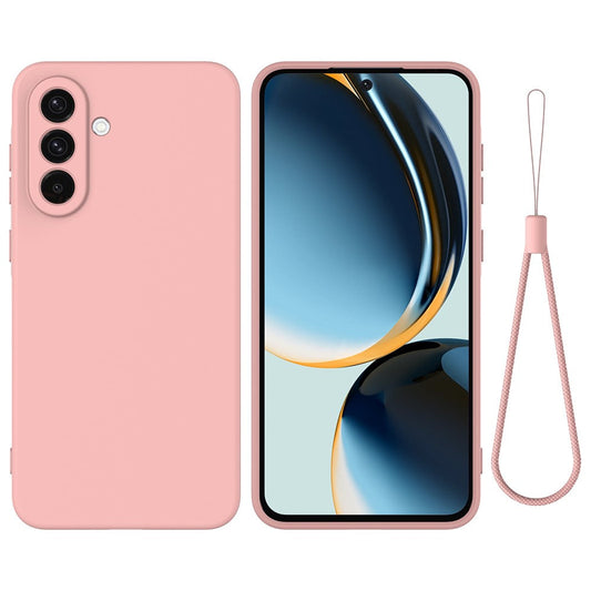 For Samsung Galaxy A17 5G Liquid Silicone Case Phone Back Cover with Hand Strap - Pink