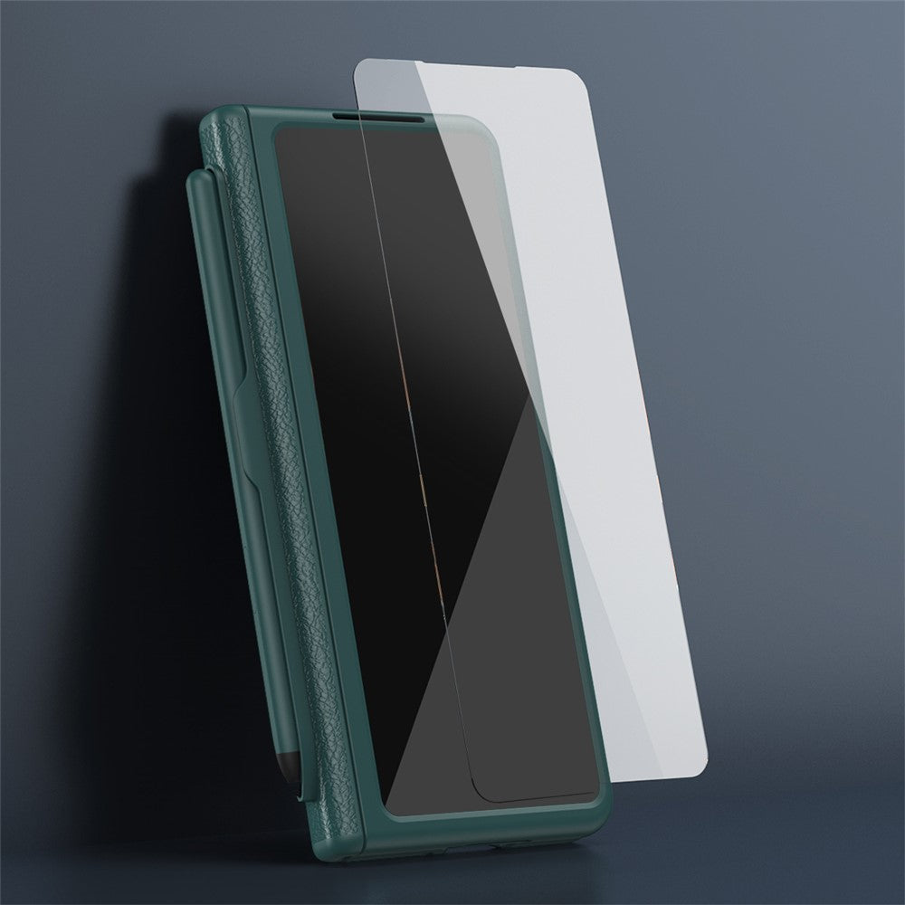 For Samsung Galaxy Z Fold7 5G Case Kickstand PC + PU Leather Folding Phone Cover with Screen Protector and Stylus - Sapphire