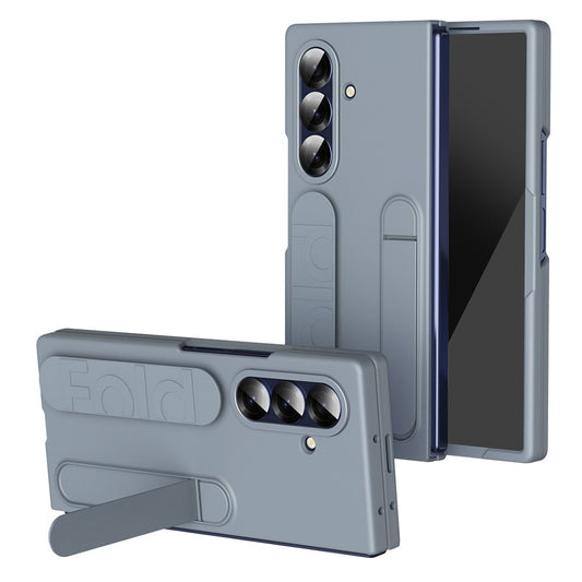 For Samsung Galaxy Z Fold7 5G Case with Tempered Glass Film Kickstand Wristband PC + Silicone Phone Cover - Grey