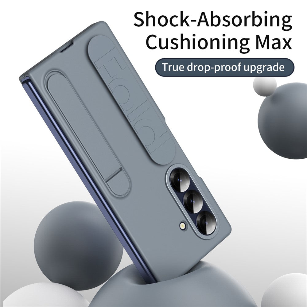 For Samsung Galaxy Z Fold7 5G Case with Tempered Glass Film Kickstand Wristband PC + Silicone Phone Cover - Grey