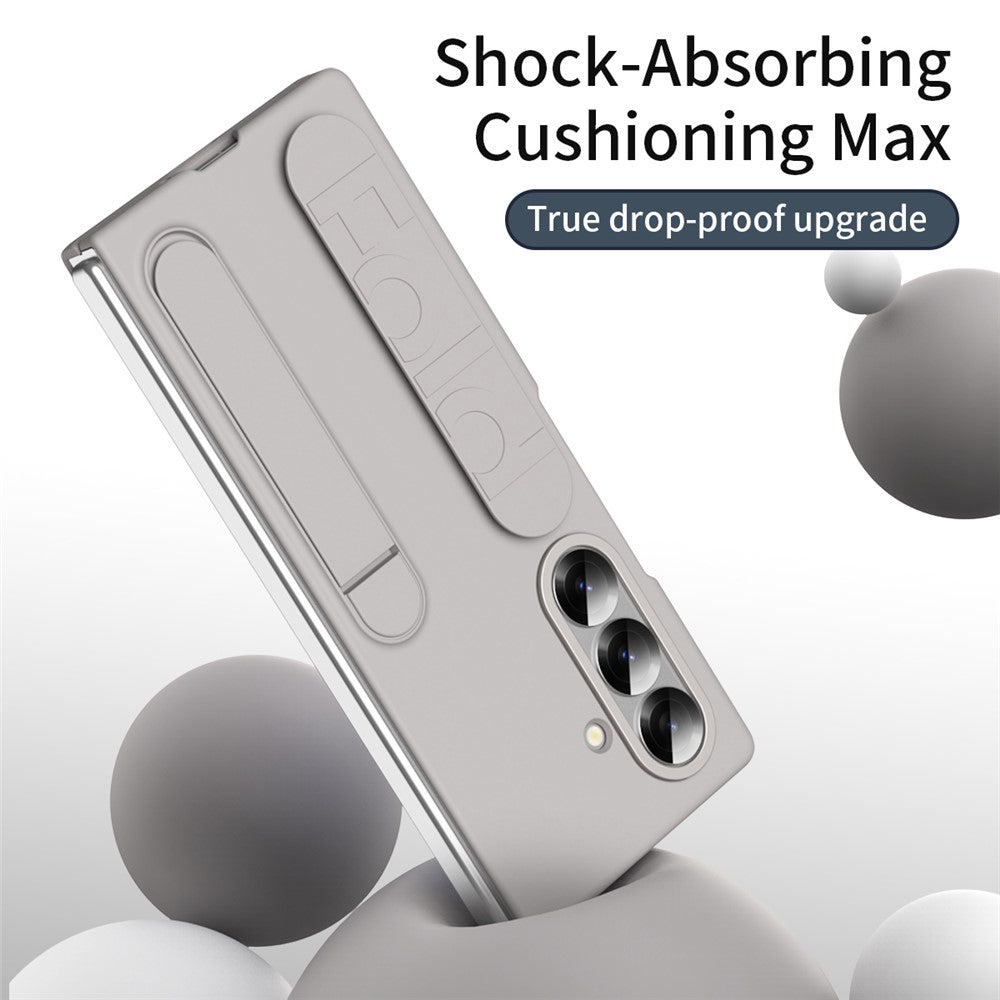 For Samsung Galaxy Z Fold7 5G Case with Tempered Glass Film Kickstand Wristband PC + Silicone Phone Cover - Titanium Gold