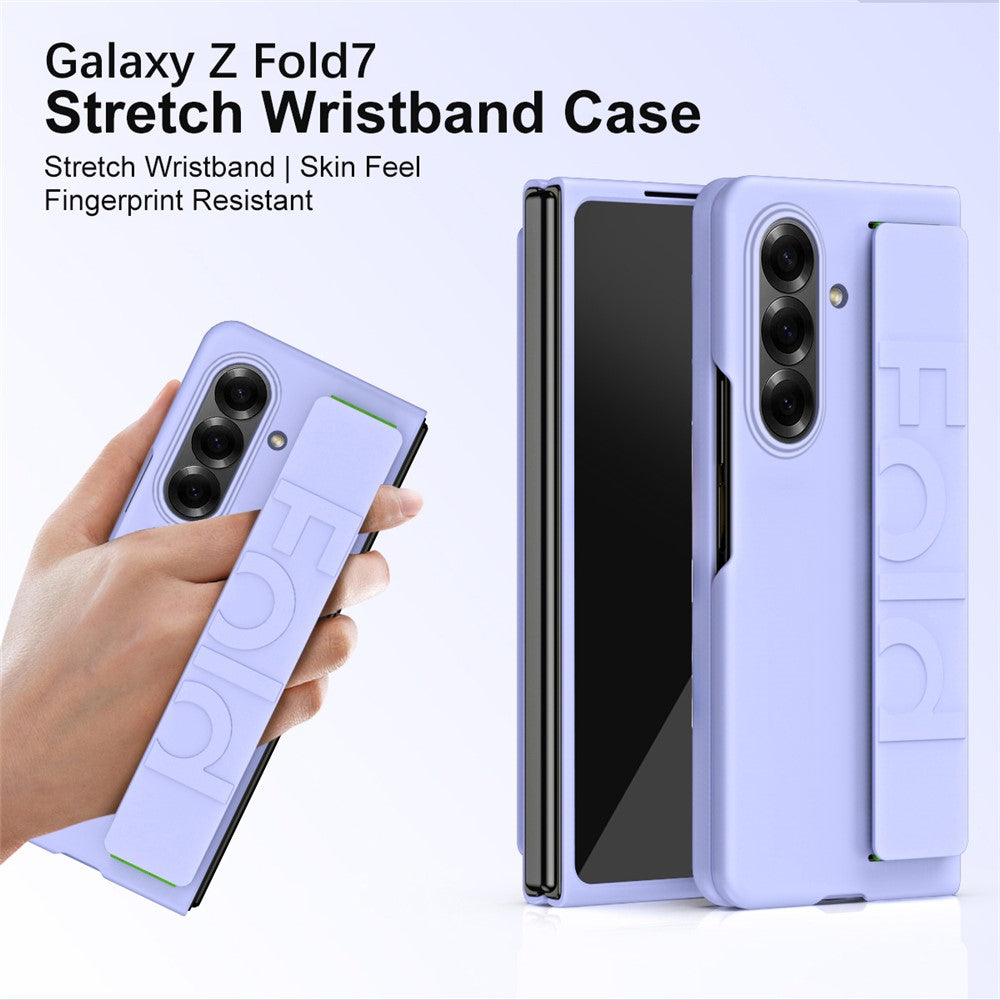 For Samsung Galaxy Z Fold7 5G Case Wristband Rubberized Hard PC Phone Cover - - Purple